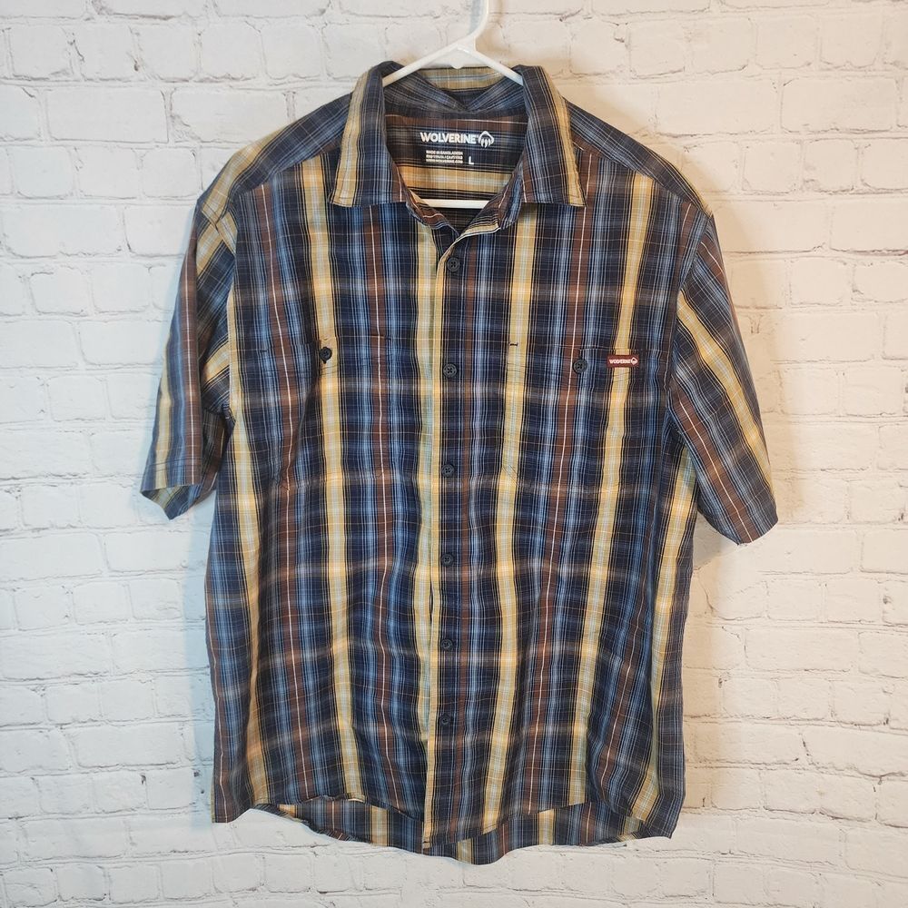 Wolverine Men's Blue and Yellow Plaid Shirt, Size Large